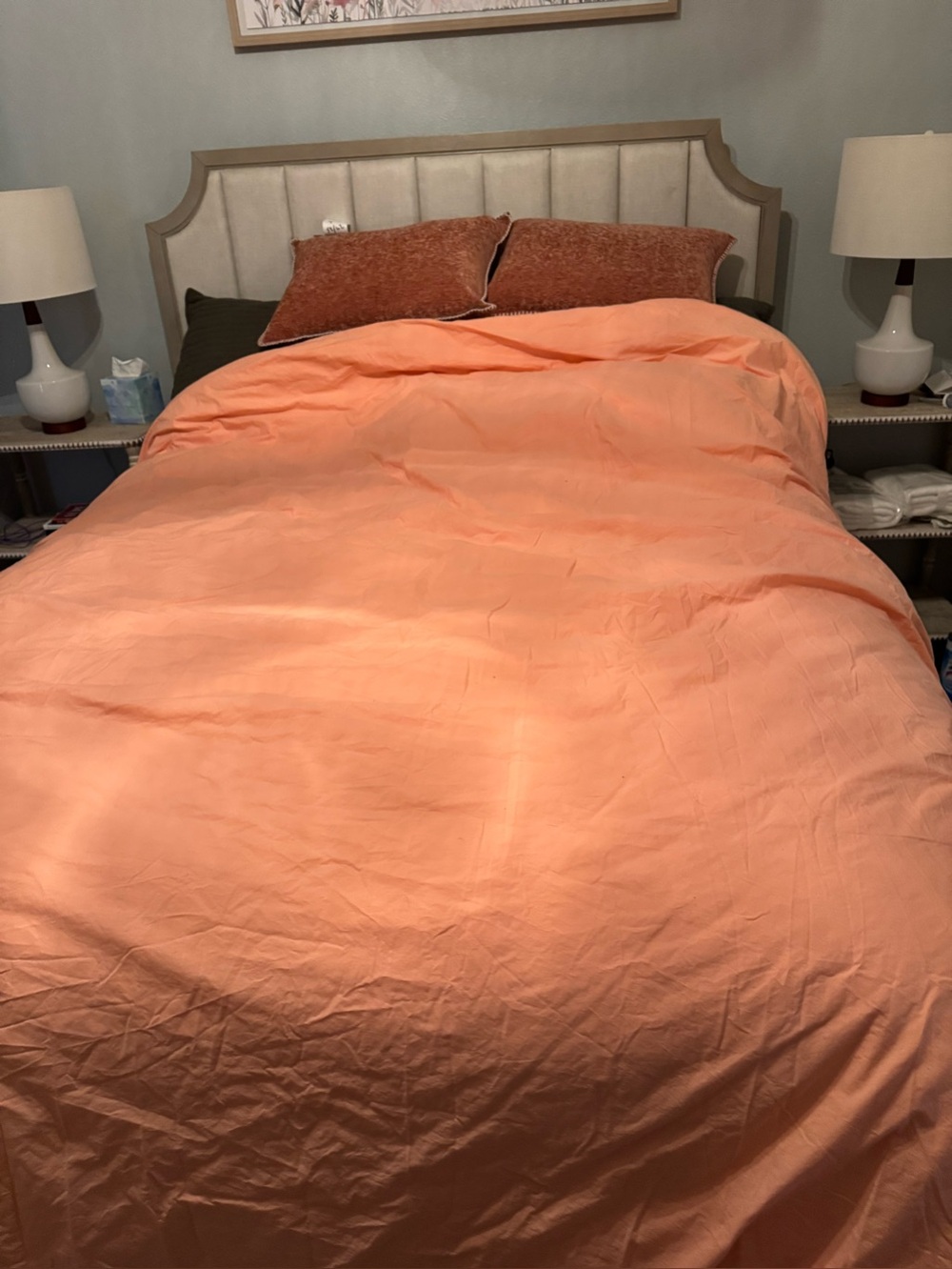 Anthropologie Coral Orange Cotton Duvet Cover Set
